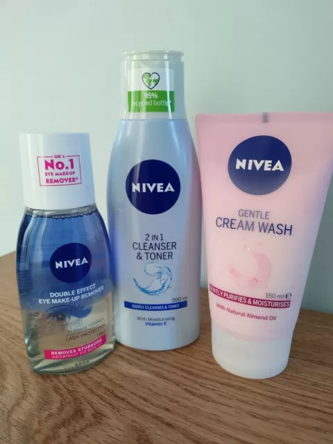 Nivea Face Skin Care Bundle - Eye Make up Remover - Cream Wash - Cleanser Toner