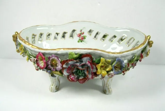 Von Schierholz  Flower Encrusted Footed Oval Basket bowl Germany porcelain