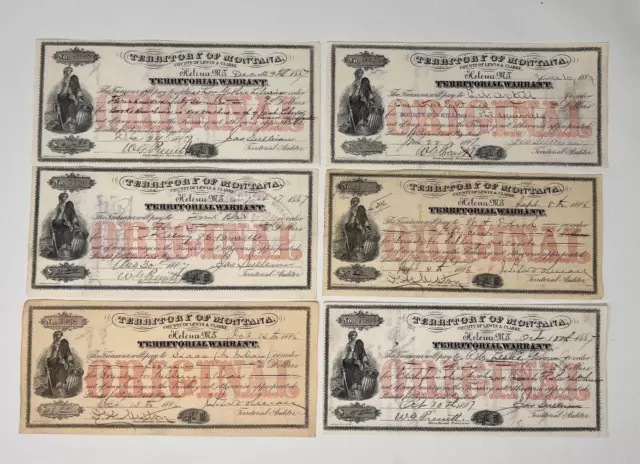 Territory of Montana Territorial Warrants Bounty set of 6 Territory of Montana Territorial Warrants Bounty set of 6