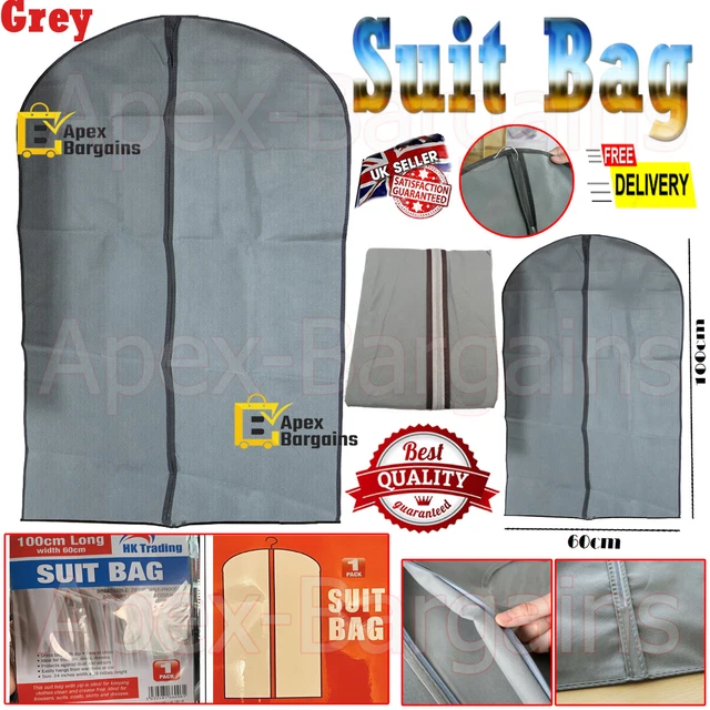 Suit Dress Coat Garment Bag Zip Up Hanging Clothes Cover DustProof Storage Grey