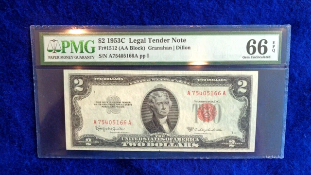 FR. 1512 1953-C $2 LEGAL TENDER  PMG GEM UNCIRCULATED-66EPQ  (AA Block)