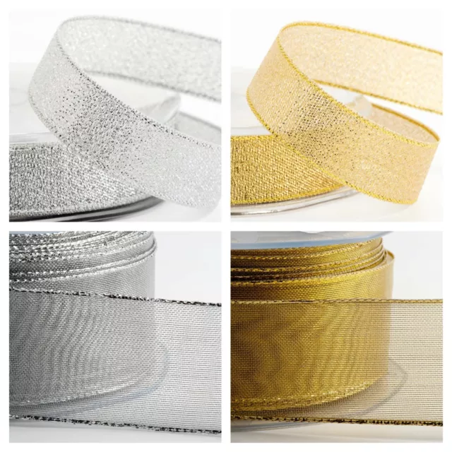 Lurex Metallic Ribbon - Lame Glitter Sparkly Christmas Crafts Silver Gold