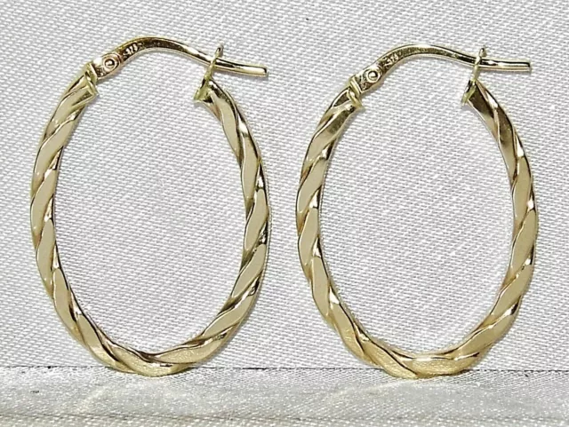 9Ct Yellow Gold Ladies Twisted Oval Creole Hoop Earrings