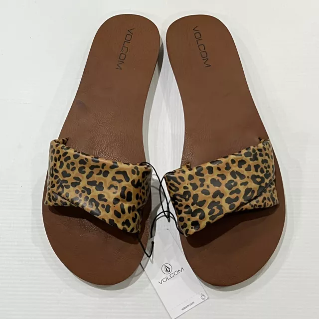 Volcom HAWTHORNE SANDAL Cheetah Animal Print SZ 10 NEW Womens Brown Black Slides