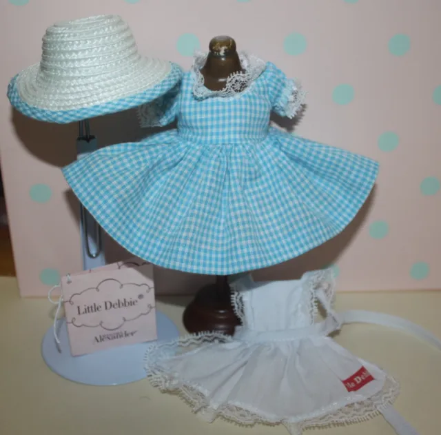 8" Madame Alexander Blue Gingham Outfit tagged LITTLE DEBBIE w/ hat n apron FLAW