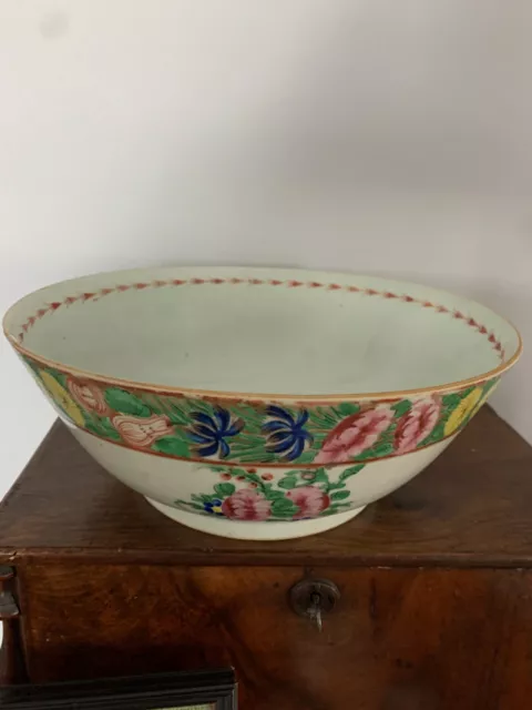 Nice Antique 19Th Century Large Chinese Export Bowl Floral Reduced