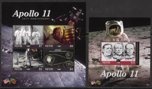 Nevis 2019 Manned Moon Landing Anniv Sheetlet/4 Stamps & Mini Sheet MUH 11-18