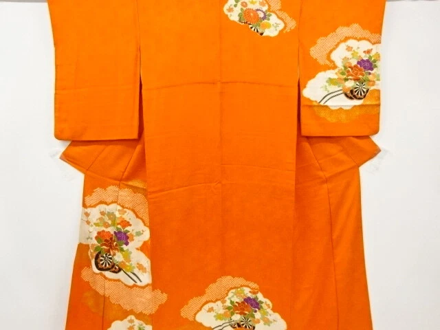 6569967: Japanese Kimono / Vintage Homongi / Shibori / Embroidery / Floral Cart