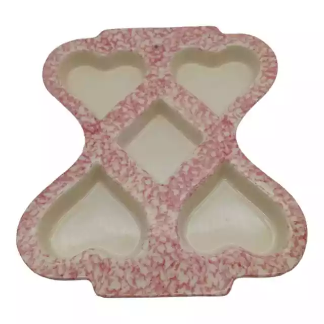 Friendship Pottery Roseville Ohio Red Spongeware Heart  Muffin Mold / Tray