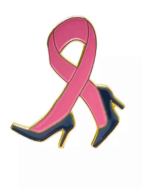 Women for Breast Cancer Awareness Pink Ribbon with High Heel Shoes Lapel Pin