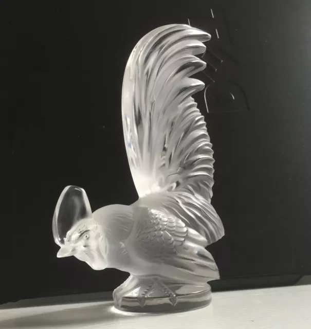 Lalique Coq Nain Frosted Crystal Rooster Bird 👀 8" Tall Figurine Sculpture EUC