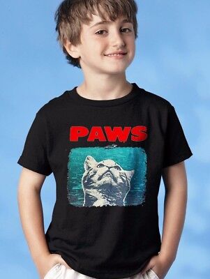 🔥 PAWS YOUTH T shirt Funny Jaws parody Youth Kids Shirt cat lovers gift
