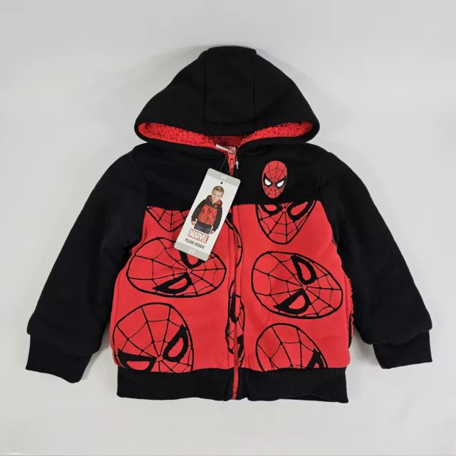 Marvel Spider Man Size 3T Boys Hoodie Red Black Full-Zip Plush Fleece Jacket NWT