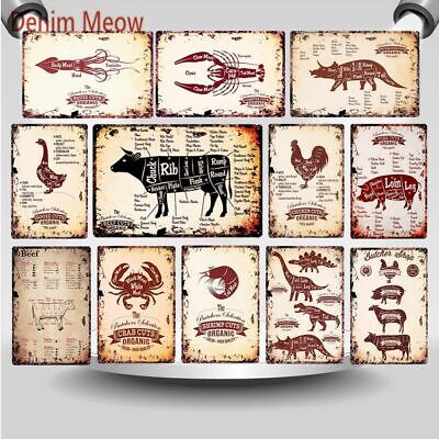 Beef Chicken Pig Meat Collection Metal Sign Kitchen Cuts Butcher's Shop Decors