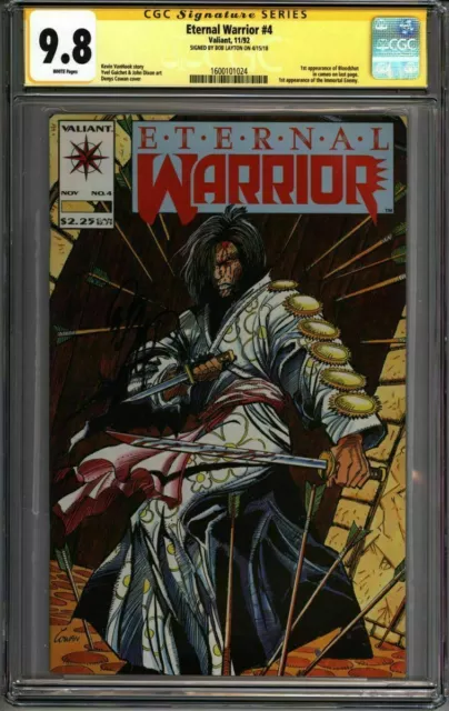 * ETERNAL Warrior #4 CGC 9.8 SS Shooter Layton 1st BLOODSHOT (1600101024) *