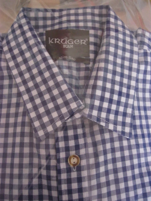 Camicia folcloristica a quadretti Krüger Buam Slim Line taglia L blu bianco a quadretti maniche lunghe