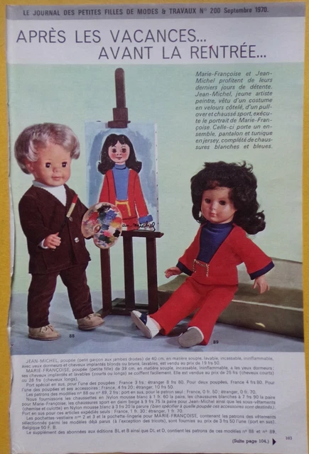 Page Poupées Du Magazine Modes Et Travaux Mars 1971 : Marie Françoise, Jean Michel
