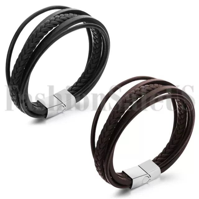Men's Women's multilayer Leather Bracelet Handmade Wristband Bangle Metal Buckle