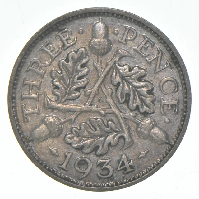 Roughly the Size of a Dime 1934 Great Britain 3 Pence World Silver Coin *359