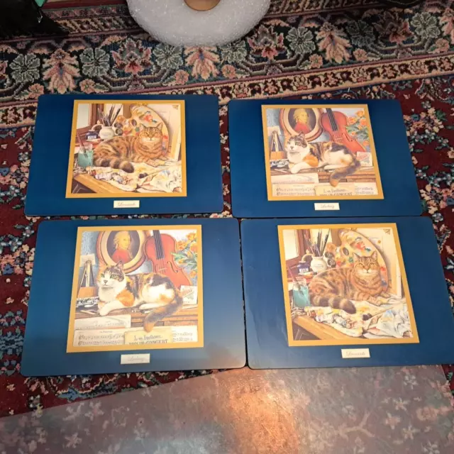 Vintage Pimpernel Cat Ludwig Beethoven Leonardo Cork Backed Placemats Set of 4