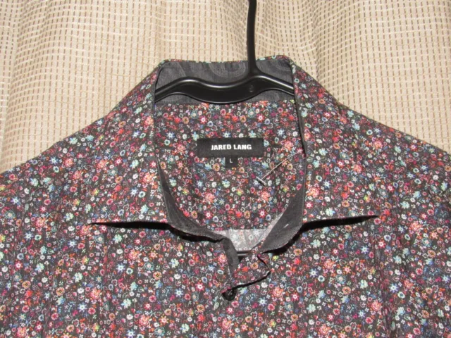 JARED LANG Mens Large (Runs Small) Gray & Floral Print Button Up Shirt Long Slv