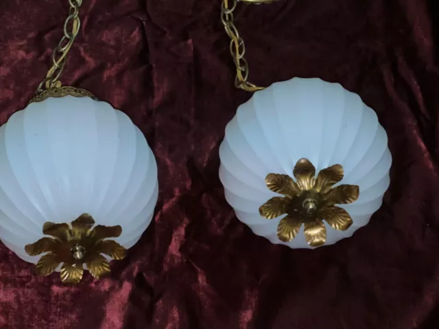 Authentic VTG Mid Century Modern White Globe Hanging Ceiling Light Swag Lamp Orb