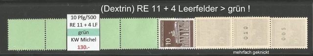 RM Brandenburger Tor 10 Pfg MiNr. 506v R RE 11 + 4 LF / RG 500 grün postfrisch