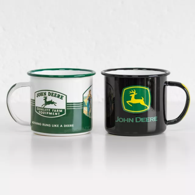 Einzelne John Deere Traktor Emaille Becher 360ml Retro Camping Geschenk Tee Kaffeetasse