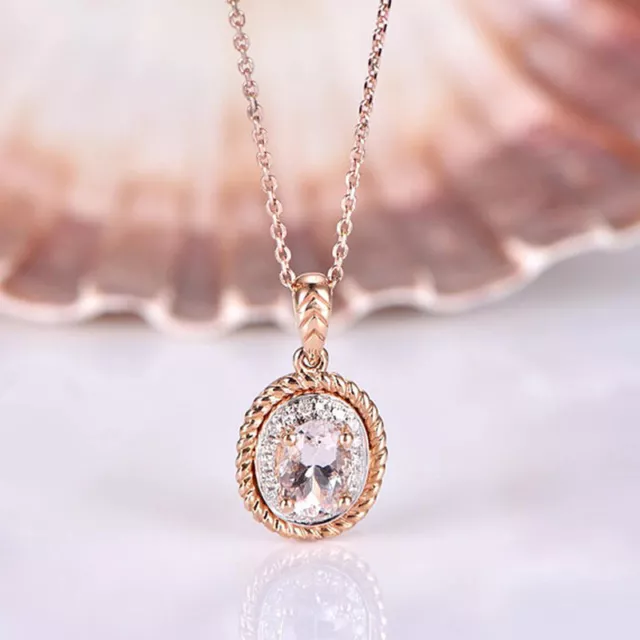 Gorgeous 14k Rose Gold Plated Necklace Pendant Women Cubic Zircon Jewelry