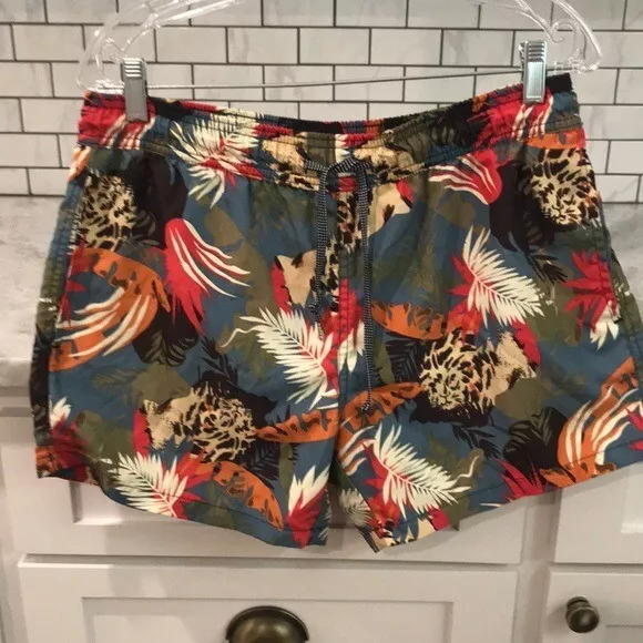 Topman Tropical Swim Trunks Mens Size 30-34 Brown Floral Mesh Lined Shorts