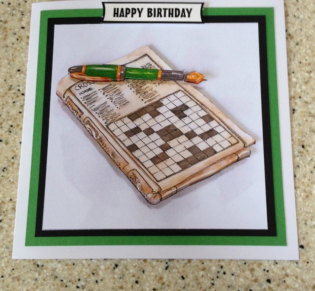 HANDMADE HAPPY BIRTHDAY card 3D decoupage crossword puzzle unusual