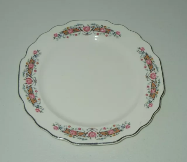 Vintage WS George Lido Flower Rim Pattern Bread Plate Pink Roses Silver Trim