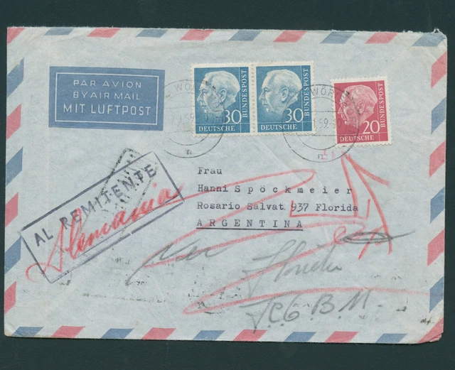 BUND Heuss I 30 Pf waagerechtes Paar 187 auf Brief, Mi.-€ 220,- Ankunftsstempel