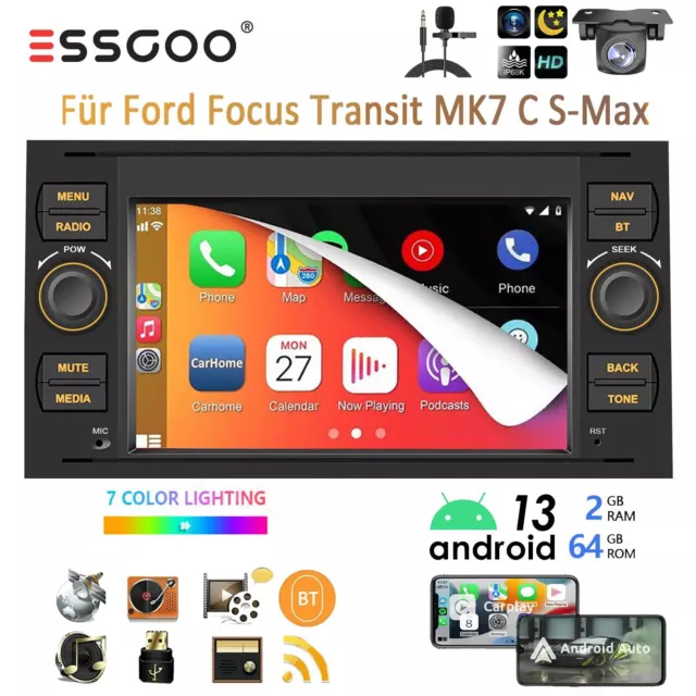64G Carplay Für Ford Focus Transit MK7 C S-Max Android 13 Autoradio GPS NAVI KAM