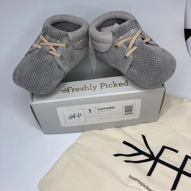 Baby Boys Gray Leather  moccasins Sz 1 By Freshly Picked