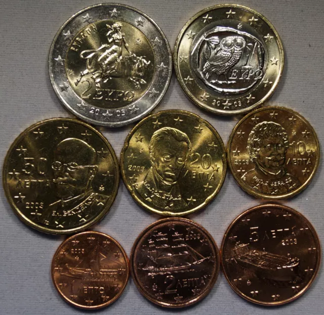 manueduc   GRECIA 2009  Las 8  Monedas  Nuevas con 2 EUROS NORMAL NUEVAS