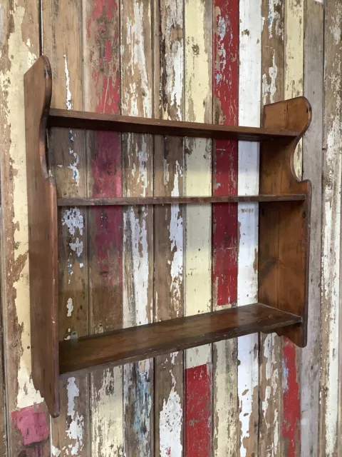 Rustic Old Varnished Wall Pine Kitchen 3 Shelves Wooden 2`8"H 2`8" W