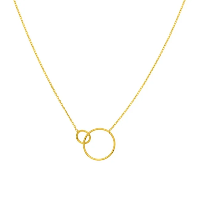 Interlocking Circles Necklace Solid 14K Real Gold Double Ring Pendant Necklace