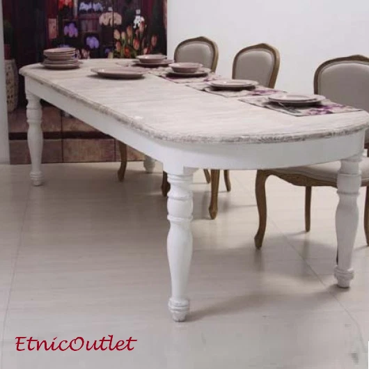 TAVOLO OVALE BIANCO SHABBY CHIC 180X100 ALLUNGABILE FINO A 270 CM