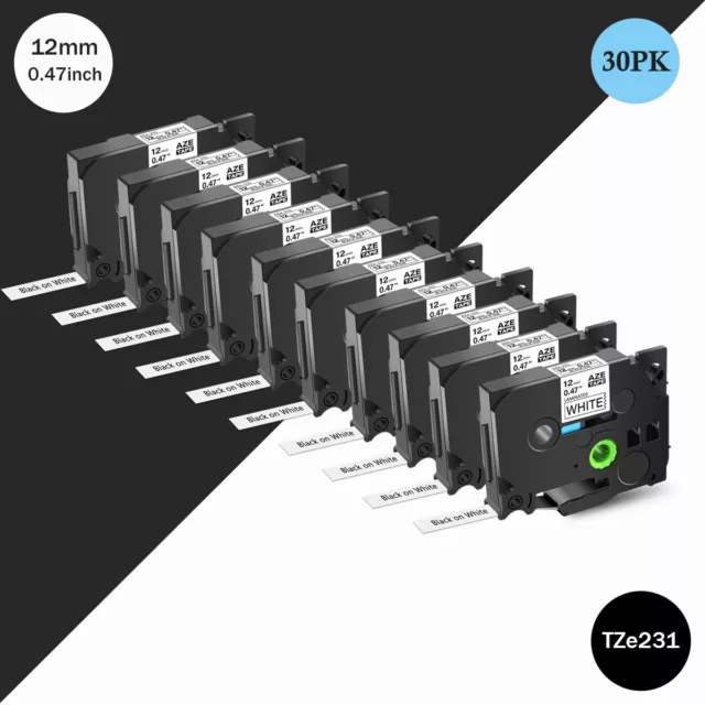 30PK TZe 231 TZ231 Label Tape for Brother P-Touch P710BT 1890W P910BT 12mm 0.47"