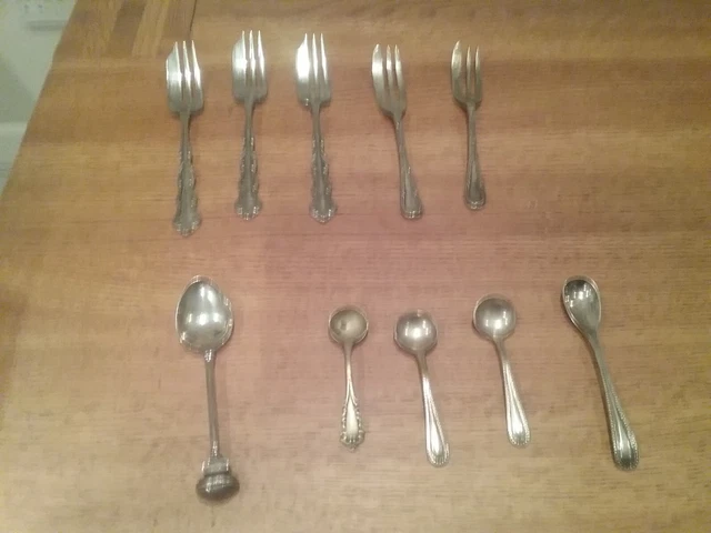 Job lot of 10 Vintage Small spoons/ desert forks epns