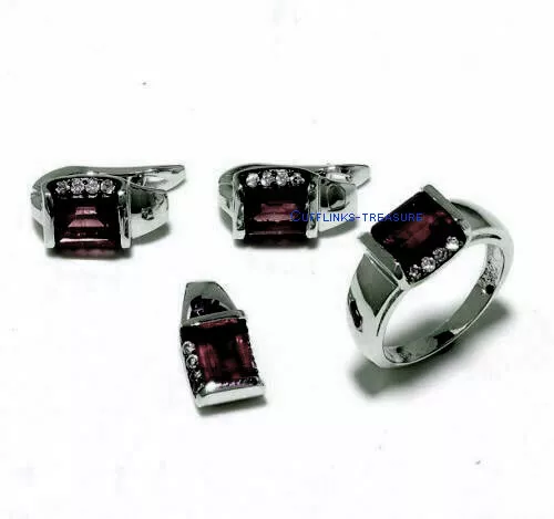 Natural Smoky Quartz & CZ Gemstone 925 Sterling silver Pendant Ring Earrings Set