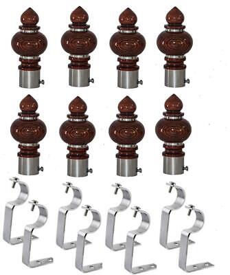 Wooden Steel Curtain Bracket Finials for 25 mm/Rod 1 inch 8 Finial And 8 Support