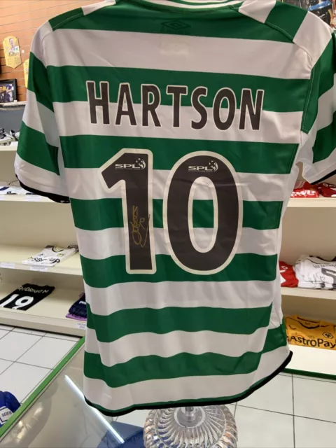 John Hartson Hand Signed Celtic FC Shirt Home COA