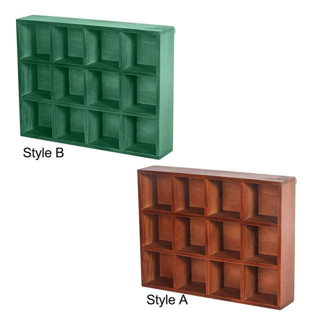 Wooden Shadow Box 12 Compartment Display Shelf Sturdy Versatile Wall Mounted