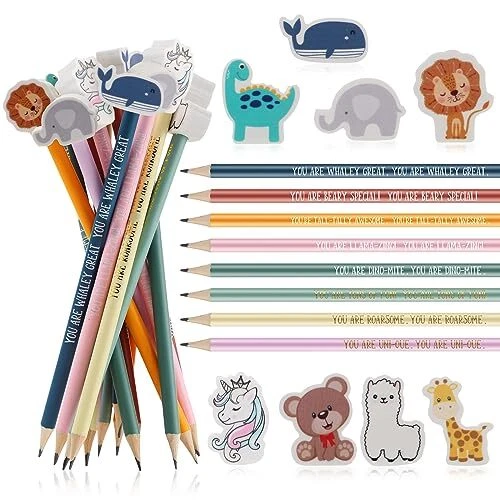 Pcs Inspirational Pencils with Erasers Toppers Back to School Gift for 40