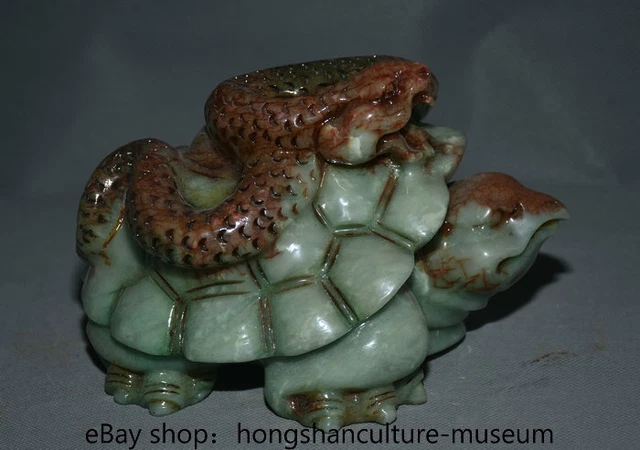 8.4" Rare Chinese Old Xiu Jade Carved Tortoise Turtle Snake Animal Sculpture