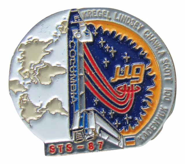 PIN enamel vtg NASA STS-87 Space Shuttle COLUMBIA - Kregel Lindsey Scott