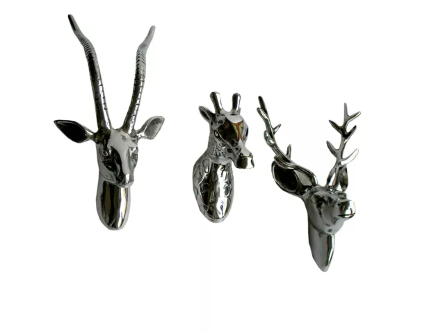 Metal Wall Mount Deer & Giraffe Head set of 3 pcs Stag Head Gazelle Sculpture fx