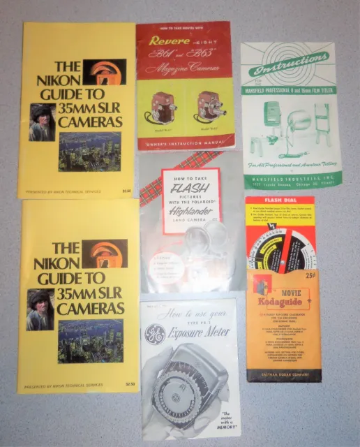 VTG Nikon Kodaguide GE Mansfield Polaroid Revere Camera Movie Manuals & Guides